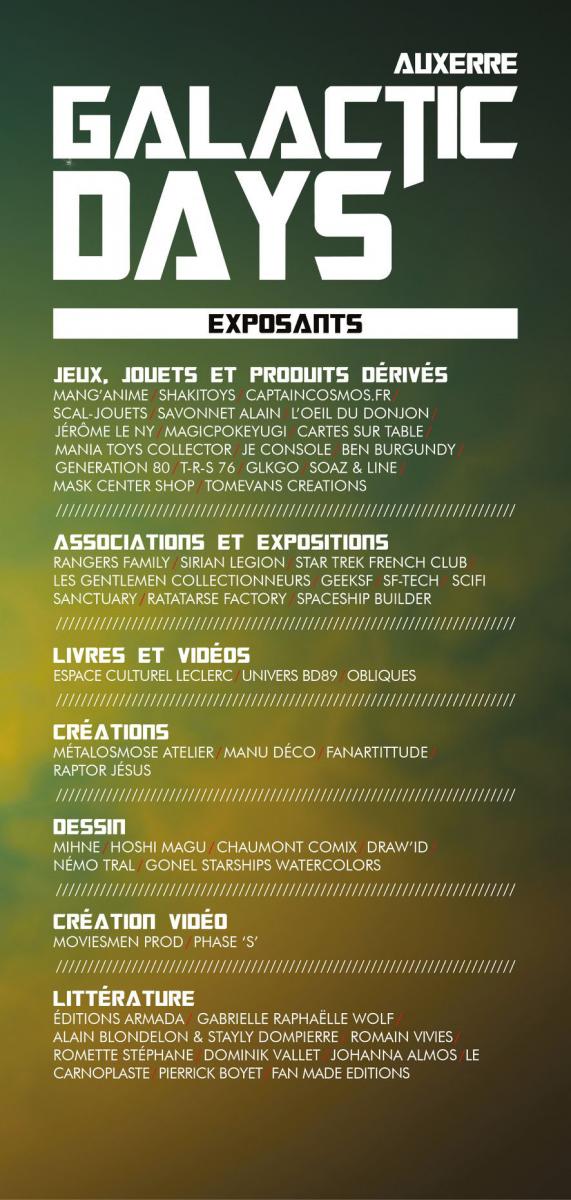 annonce des exposants aux Auxerre Galactic Days 4° edition